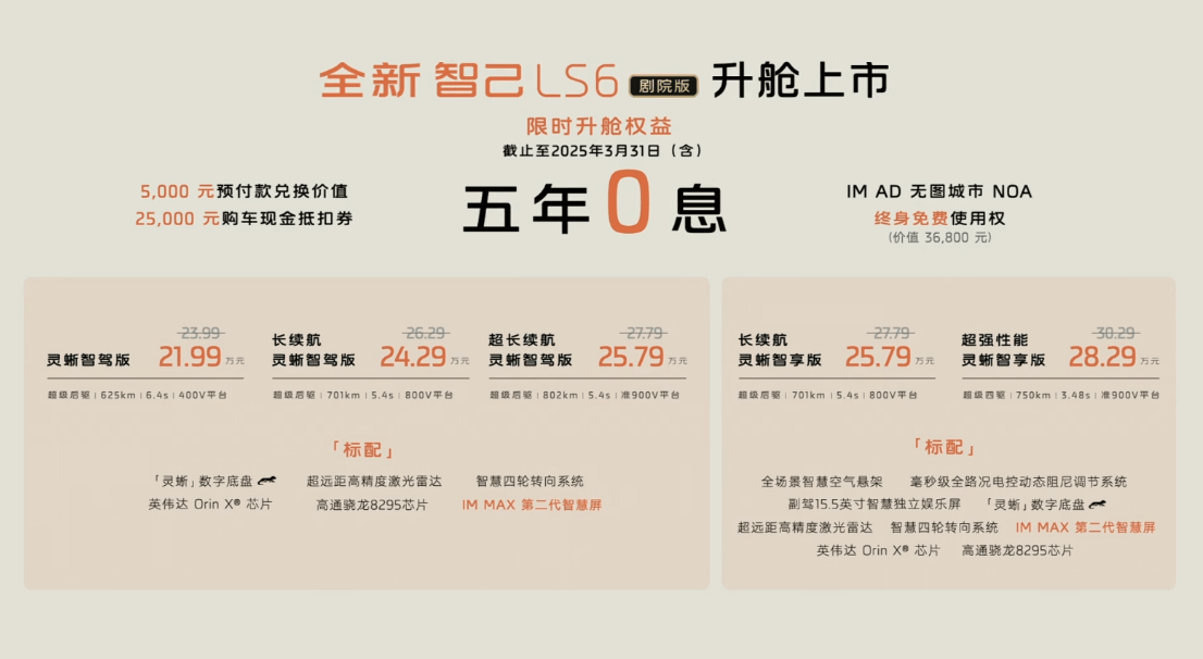 入门即满配！智己LS6剧院版正式上市权益价21.99万起