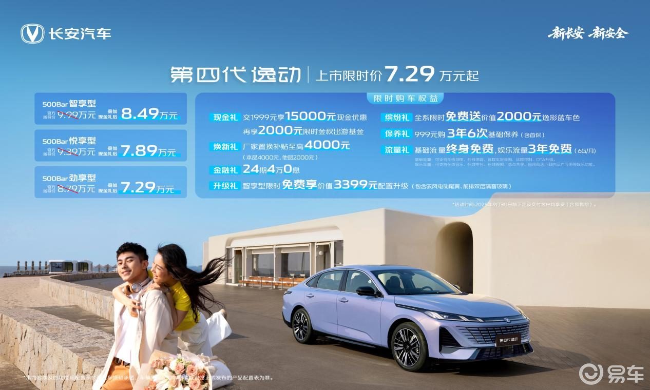 天枢智舱+新蓝鲸动力 长安第四代逸动限时售7.29万起
