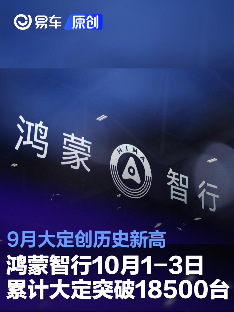 鸿蒙智行10月1-3日累计大定突破18500台 9月大定创历史新高